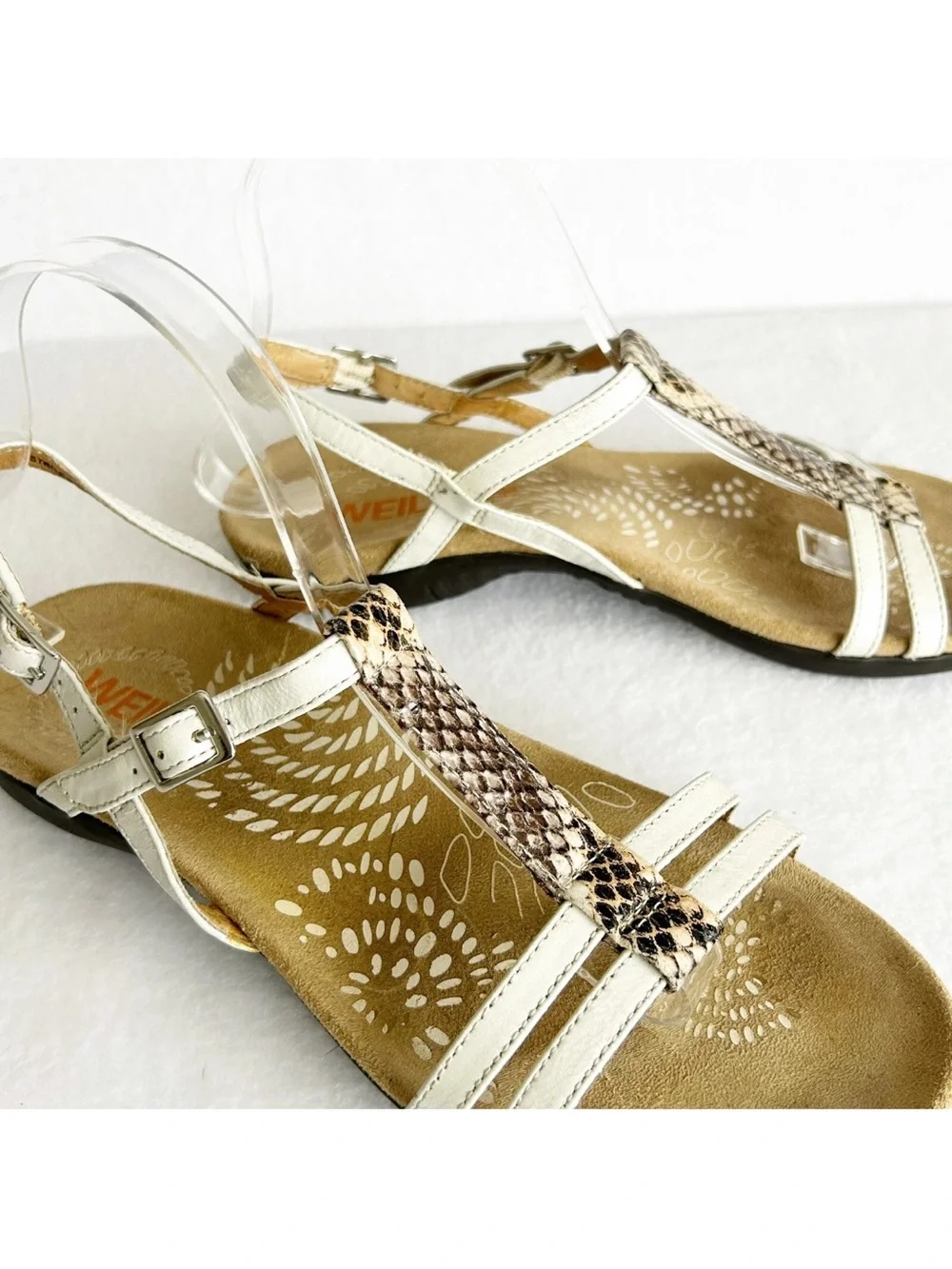 Orthaheel Dr. Weil STRIVE Sandals Womens Sz 8 White Snake Skin Slip on Shoes 39